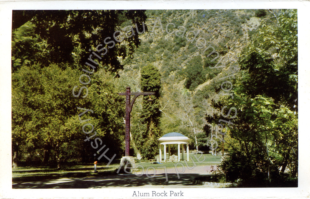Alum Rock Park scene, gazebo and lamppost