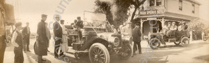 Image of Members of the auto club gathered in front of the Warm Springs Hotel