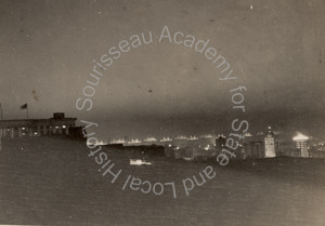 Image of Great White Fleet at night, anchored off San Francisco