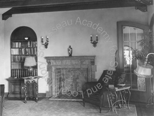 Image of Abrams residence, interior view of living room  with fireplace