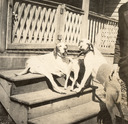 Image of Winty, Dot and Ted on the porch at Pendennis, the Polhemus family estate